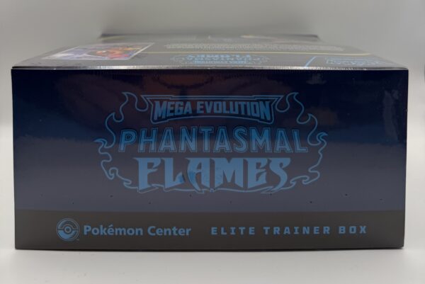 Top view of Pokémon Center Mega Evolution Phantasmal Flames Elite Trainer Box