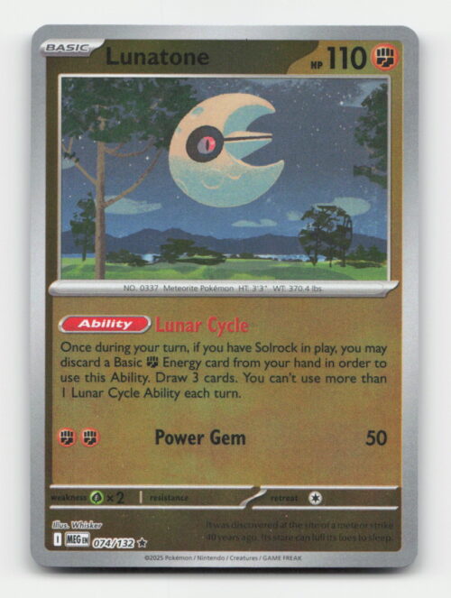 Lunatone 074-132 ME01 Reverse Holo Front Lunatone 074/132 Mega Evolution ME01 Reverse Holo Pokémon card front